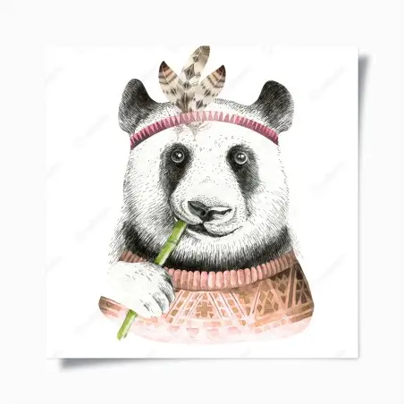 Póster panda bohemio en acuarela con plumas – Pixers®