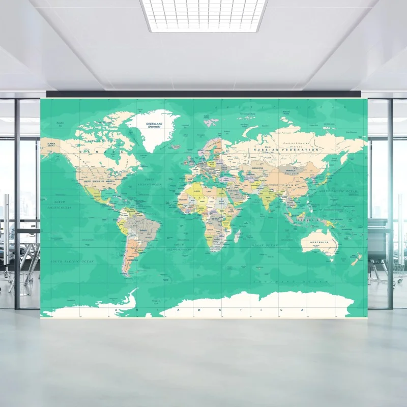 Fotomural mapa del mundo estilo vintage en tonos turquesa