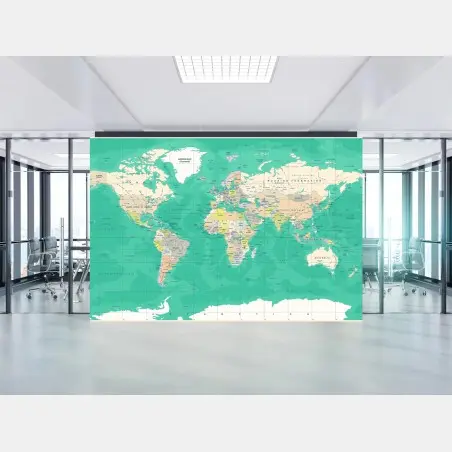 Fotomural mapa del mundo estilo vintage en tonos turquesa – Pixers®