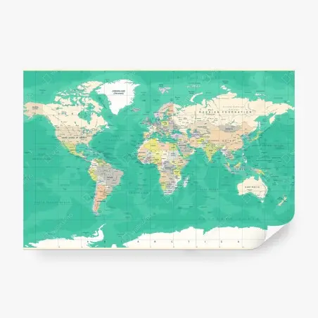Fotomural mapa del mundo estilo vintage en tonos turquesa – Pixers®