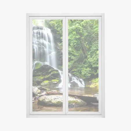 Pegatina para ventana cascada serena en bosque verde – Pixers®