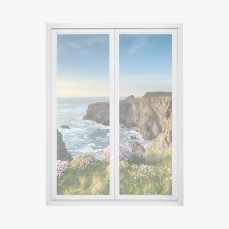 Pegatina para ventana acantilado florido al atardecer – Pixers®