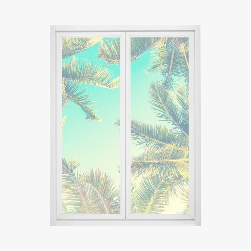 Pegatina para ventana palmeras retro bajo el cielo azul