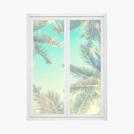 Pegatina para ventana palmeras retro bajo el cielo azul – Pixers®