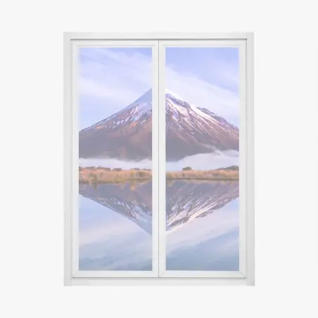 Pegatina para ventana montaña nevada reflejada en lago – Pixers®