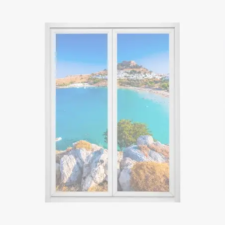 Pegatina para ventana Lindos: bahía de aguas turquesas en Rodas – Pixers®