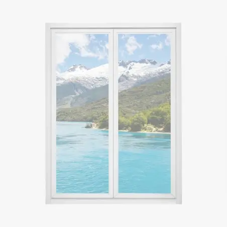 Pegatina para ventana paisaje de montañas nevadas y aguas turquesas – Pixers®
