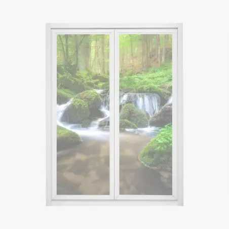 Pegatina para ventana bosque de musgo y cascada serena – Pixers®