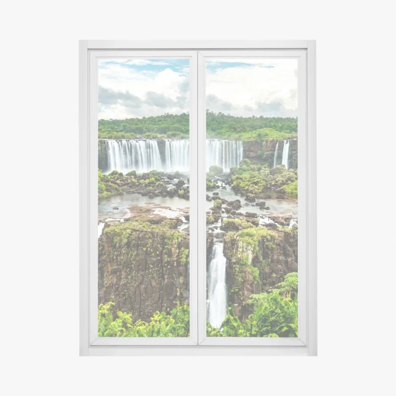 Pegatina para ventana panorama de las cataratas de Iguazú entre selvas exuberantes
