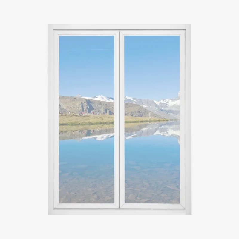Pegatina para ventana reflejo del Matterhorn sobre lago alpino