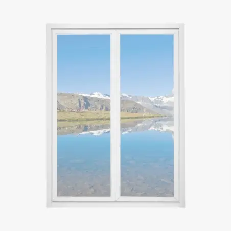 Pegatina para ventana reflejo del Matterhorn sobre lago alpino – Pixers®