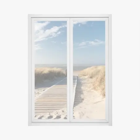 Pegatina para ventana pasarela hacia el mar entre dunas – Pixers®