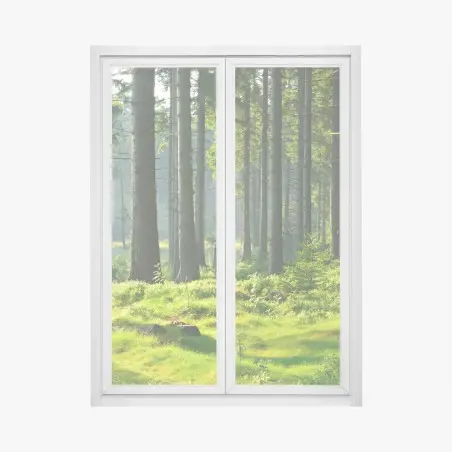 Pegatina para ventana bosque verde iluminado al amanecer – Pixers®