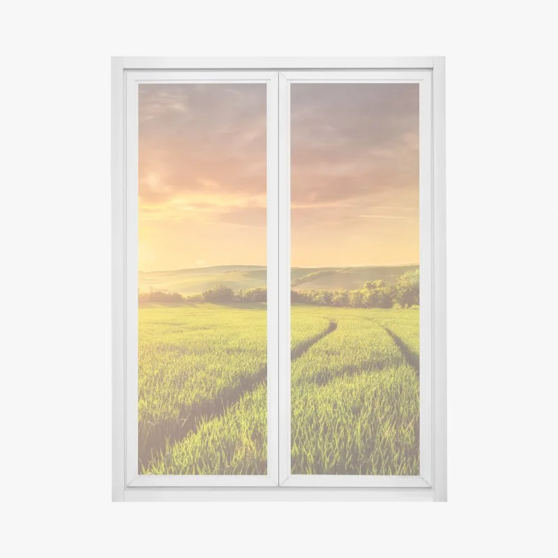 Pegatina para ventana puesta de sol dorada sobre el campo