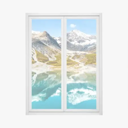 Pegatina para ventana reflejos alpinos en lago turquesa – Pixers®