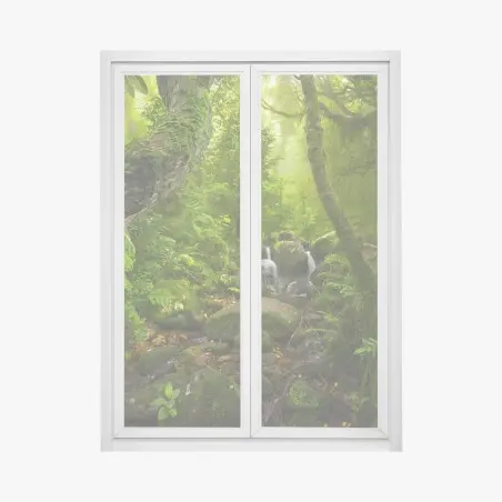 Pegatina para ventana bosque esmeralda: oasis de musgo y arroyo – Pixers®