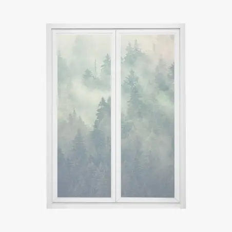 Pegatina para ventana bosque envuelto en niebla – Pixers®
