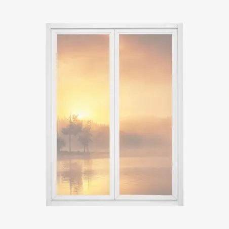 Pegatina para ventana amanecer dorado en el lago – Pixers®