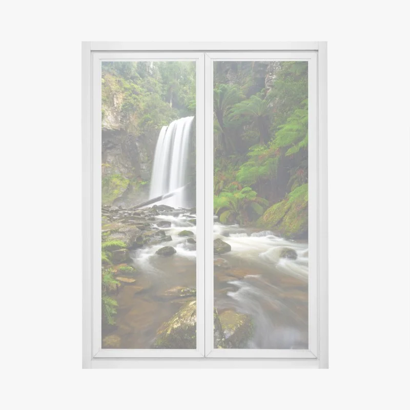 Pegatina para ventana cascada en bosque de helechos