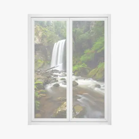 Pegatina para ventana cascada en bosque de helechos – Pixers®