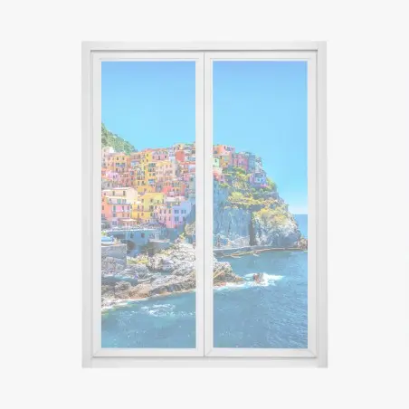 Pegatina para ventana casas de colores en acantilado de Manarola – Pixers®