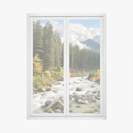 Pegatina para ventana paisaje otoñal de montaña a orillas del río – Pixers®