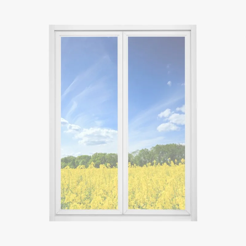 Pegatina para ventana paisaje primaveral de colza en flor en Polonia