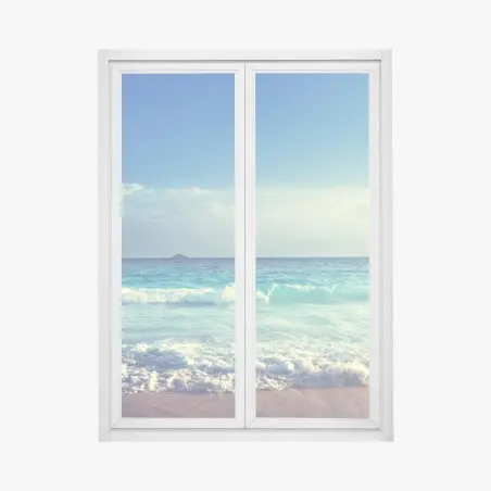 Pegatina para ventana playa de Seychelles al atardecer – Pixers®