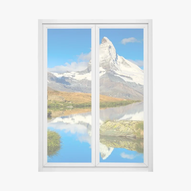 Pegatina para ventana reflejo del Cervino en lago alpino