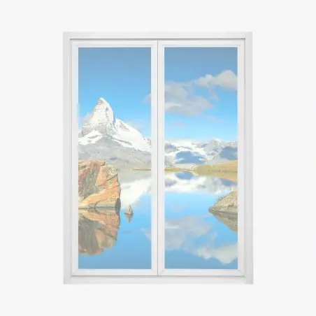 Pegatina para ventana reflejo del Matterhorn en lago alpino – Pixers®