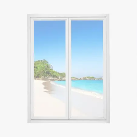 Pegatina para ventana playa tropical de arena blanca y aguas turquesa – Pixers®
