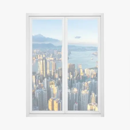Pegatina para ventana atardecer sobre Hong Kong: horizonte urbano dorado – Pixers®