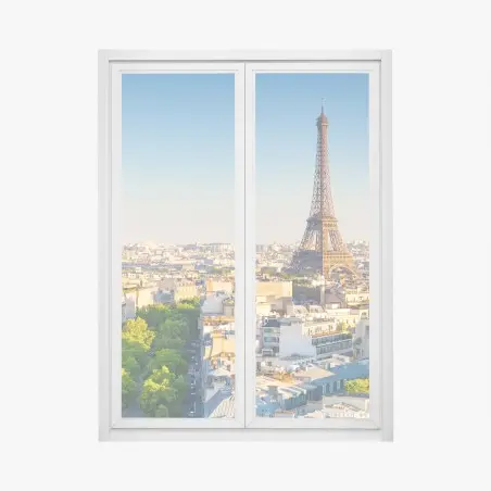 Pegatina para ventana panorama de París con la Torre Eiffel al atardecer – Pixers®