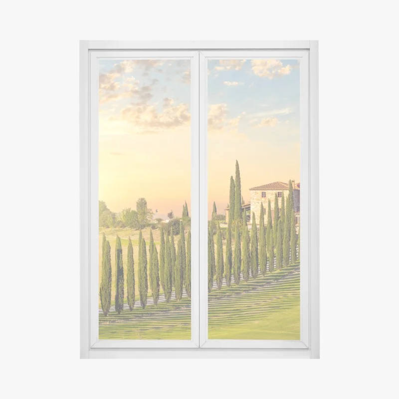 Pegatina para ventana atardecer dorado en Toscana