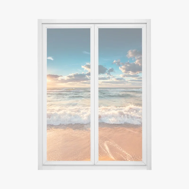 Pegatina para ventana amanecer dorado sobre el mar