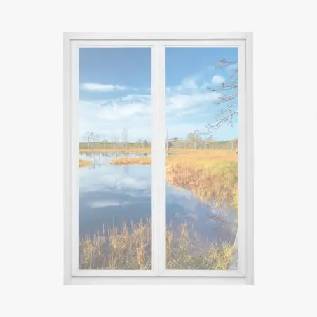 Pegatina para ventana sendero de madera en humedal otoñal – Pixers®