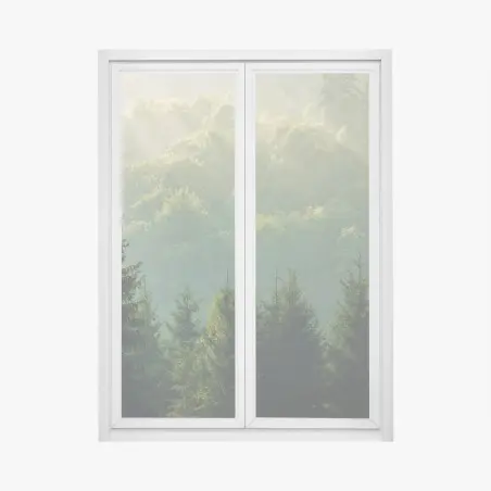 Pegatina para ventana amanecer entre abetos en los Cárpatos – Pixers®