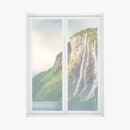 Pegatina para ventana cascadas en el acantilado del fiordo – Pixers®