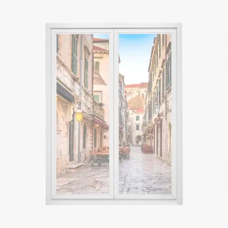 Pegatina para ventana calle medieval de Dubrovnik al amanecer – Pixers®