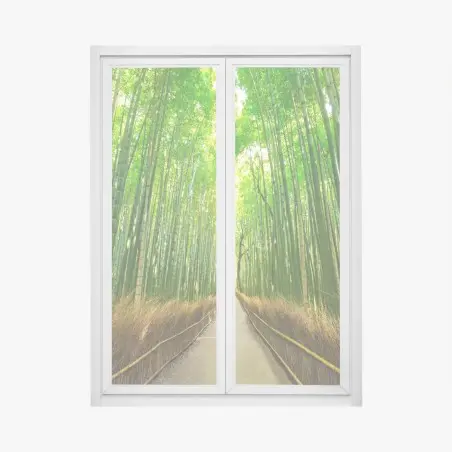 Pegatina para ventana paseo sereno en el bosque de bambú de Arashiyama, Kyoto – Pixers®
