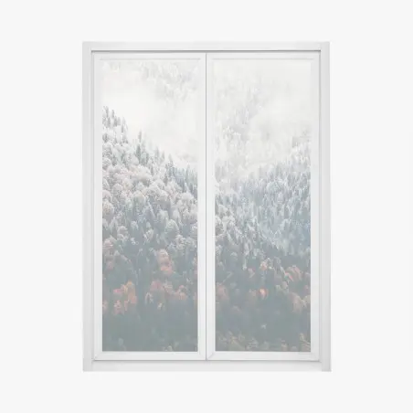 Pegatina para ventana bosque otoñal entre niebla y nieve – Pixers®