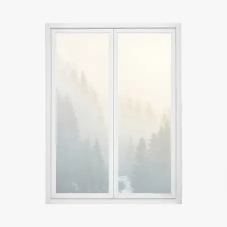 Pegatina para ventana amanecer brumoso en bosque de abetos – Pixers®
