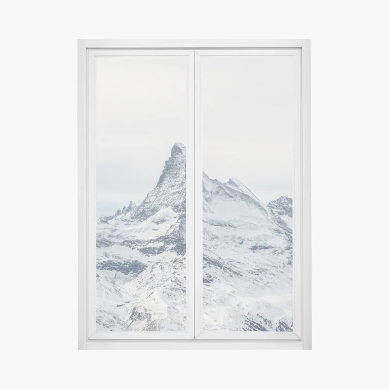 Pegatina para ventana pico alpino nevado y sereno