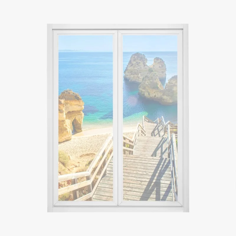 Pegatina para ventana escalera hacia la cala de aguas cristalinas