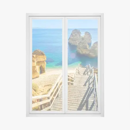 Pegatina para ventana escalera hacia la cala de aguas cristalinas – Pixers®