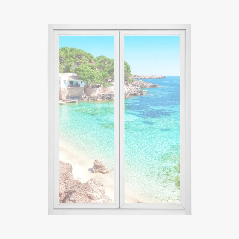 Pegatina para ventana cala mediterránea de aguas turquesas