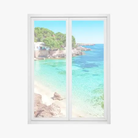 Pegatina para ventana cala mediterránea de aguas turquesas – Pixers®