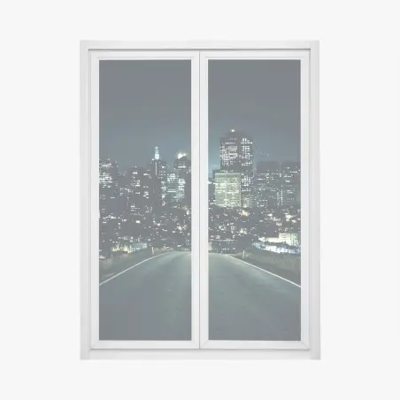Pegatina para ventana camino nocturno hacia la ciudad iluminada – Pixers®