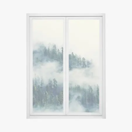 Pegatina para ventana bosque místico entre la niebla – Pixers®