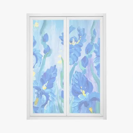 Pegatina para ventana flores azules en pinceladas expresivas – Pixers®